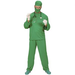 OP Arzt Chirurg Kostüm Anzug mit Hose Mütze und Mundschutz grün