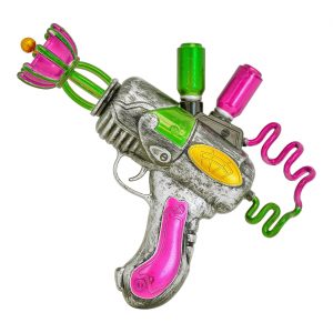 Space / Böser Clown Laserpistole mit Kabeln Strahlenpistole 25cm silber-bunt