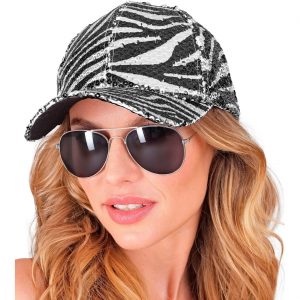 Superstars Pimp Zebra Schildmütze Basecap Pailletten schwarz-weiß