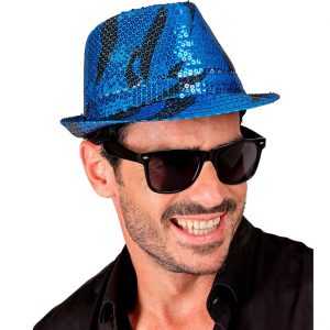 Superstars Pimp Waves Trilbyhut schmale Krempe mit schwarzen Streifen Pailletten türkis