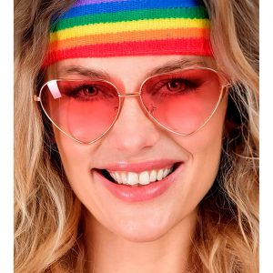 Herzen / Hippies Motivbrille mit Farbgläsern gold-rot