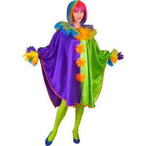Clown Kostüm Poncho Überwurf mit Tüll an den Ärmeln lila-grün