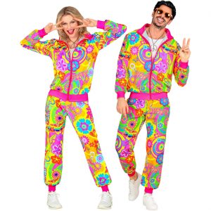 80er Jahre Jogginganzug Kostüm Anzug 70er Jahre Motiv Groovy Love Party neonbunt