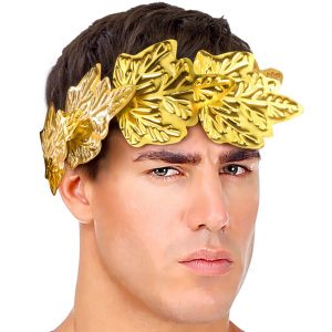Römer Griechen Lorbeerkranz Lorbeerkrone metallic Stirnband mit Kunststoffblättern Classic gold