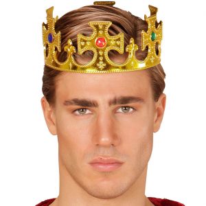 Königinnen Königs Krone aus Kunststoff mit Steinen größenverstellbar gold-bunt