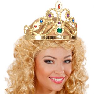 Königinnen Königs Krone Diadem aus Kunststoff mit Steinen größenverstellbar gold-bunt