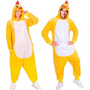 Vogel Küken Plüschkostüm Overall Plüsch Onesie aus kurzem Plüsch Velours Huhn gelb-weiß