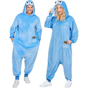 Keksmonster Plüschkostüm Overall Plüsch Onesie aus kurzem Plüsch Velours Tasty Crunch blau