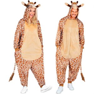 Giraffe Plüschkostüm Overall Plüsch Onesie aus kurzem Plüsch Velours braun-beige