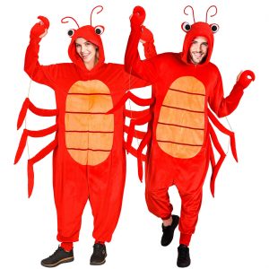 Wassertier Hummer Plüschkostüm Overall Plüsch Onesie aus kurzem Plüsch Velours rot-orange