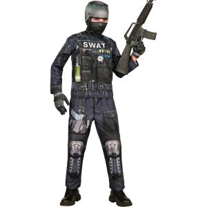 SWAT Kinderkostüm Anzug FAST KOSTUME Jogginganzug mit Handschuhen und Stoffmaske schwarz-weiß