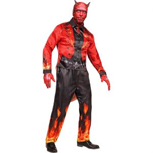 Teufel / Dämon Kostüm Anzug FAST KOSTUME Jogginganzug Handschuhe Stoffmaske als Frack rot-gelb