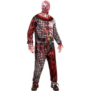 Böser Clown Kostüm Anzug FAST KOSTUME Jogginganzug Handschuhe Stoffmaske blutig schwarz-rot