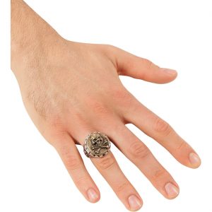 Schädel gekreuzte Knochen Ring auch für Punks oder Piraten altgold gold-silber