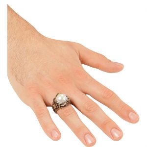 Edelleute Vintage / Gothic Ring mit Stein runde Form gold-weiß