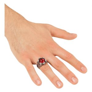 Schädel gekreuzte Knochen Ring blutroter Stein mit Schädelmotiv auch für Punks oder Vampire silber-rot