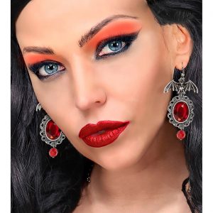 Fledermäuse Ohrringe mit Steinen silber-rot