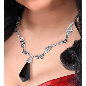 Fledermäuse Halskette Collier mit hängendem Stein altsilber silber-schwarz