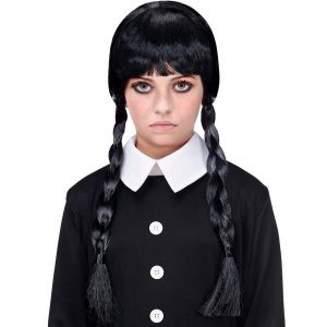 Friday / Lebendige Puppe Zopfperücke zwei Zöpfe Langhaarfrisur geflochtene Zöpfe für Kinder schwarz