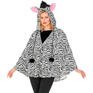 Pferd Zebra Kostüm Poncho Überwurf Velours mit Kapuze schwarz-weiß
