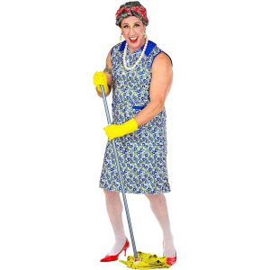 Putzfrau Kostüm Kleid kurz Kittelschürze blau