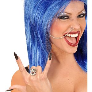 Punk Rocker Nasenring mit Ohrring+Ring Set Nonpiercing für Ohr und Nase mit Schädelring silber