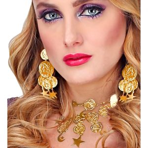 Orientalin Gipsy / Römerin Halskette+Ohrringe Set mit Münzen Monden und Sternen gold