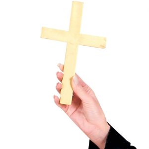 Kreuz Anhänger am Band für Halskette oder Gürtel extragroß aus Kunststoff gold