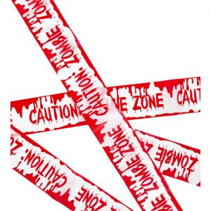 Zombie Dekogirlande Absperrband blutig Tatort CAUTION ZOMBIE ZONE 720cm weiß-rot