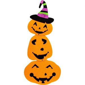 Kürbisse Dekohängeartikel lustig beweglich Kürbistrio mit Hexenhut 60cm bunt