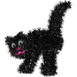 Katze Dekohängeartikel Lametta Drahtfigur mit Kunststofffäden 30x36cm schwarz-bunt