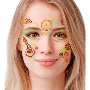 Steampunk Zahnräder Tattoo Set Gesichtssticker mit Glitzer braun-gold