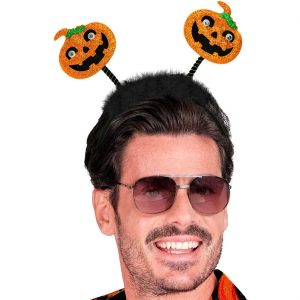 Kürbis Haarreif mit Wabbles mit Marabu Glitzer und Wackelaugen orange-schwarz