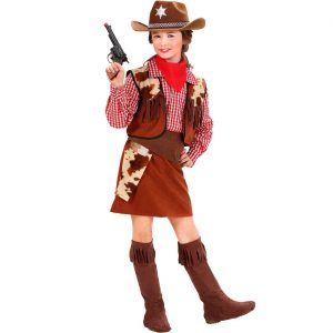 Cowgirl Kinderkostüm Kleid kurz mit Kuhflecken braun-rot