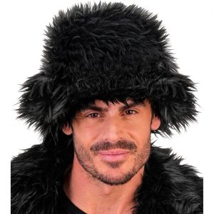 70er / 90er / Festival Eimerhut Fischerhut aus Plüsch Deluxe schwarz