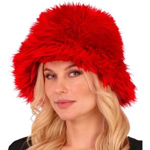 70er / 90er / Festival Eimerhut Fischerhut aus Plüsch Deluxe rot