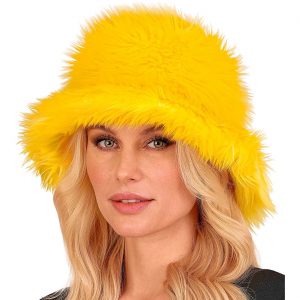 70er / 90er / Festival Eimerhut Fischerhut aus Plüsch Deluxe gelb