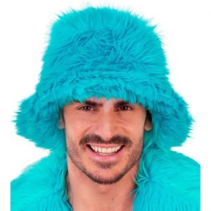 70er / 90er / Festival Eimerhut Fischerhut aus Plüsch Deluxe türkis