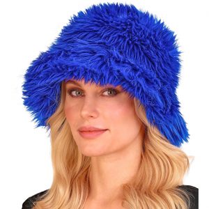 70er / 90er / Festival Eimerhut Fischerhut aus Plüsch Deluxe blau