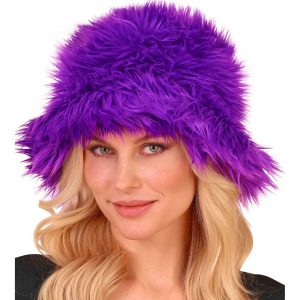 70er / 90er / Festival Eimerhut Fischerhut aus Plüsch Deluxe lila