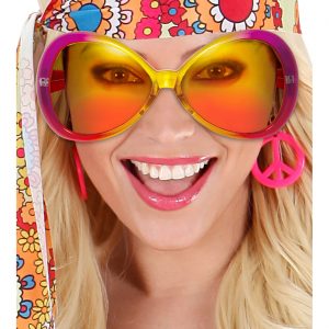 70er Jahre Butterflybrille ovale Sugar Babe Brille gelb-pink