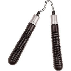 Kombat Ninja Nunchaku aus Kunststoff 19cm geriffelt schwarz-silber