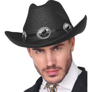 Cowgirl Cowboy Cowboyhut Filzoptik mit Metalldeko DALLAS schwarz-silber