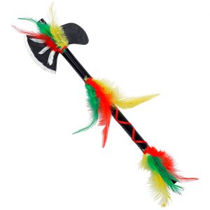 Indianer Axt Tomahawk mit Federn und EVA-Klinge Bambusoptik 37cm bunt