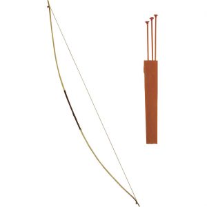 Indianer / Afrikaner Pfeil und Bogen mit drei Pfeilen Köcher auch für Steinzeit Mittelalter 152cm hellbraun-dunkelbraun