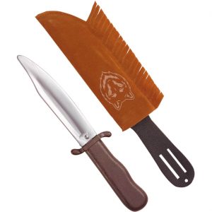 Indianer / Afrikaner Messer mit Scheide Fransen und Wolfmotiv 28cm braun-silber