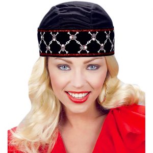 Piraten Kopftuch mit rotem Glitzer schwarz-weiß