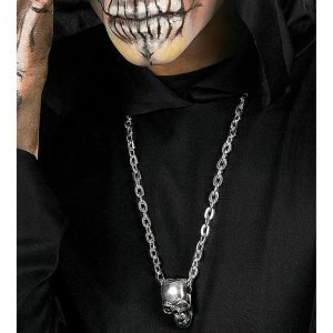 Schädel bleich Halskette mit Anhänger wuchtig auch für 80er Jahre Punks silber