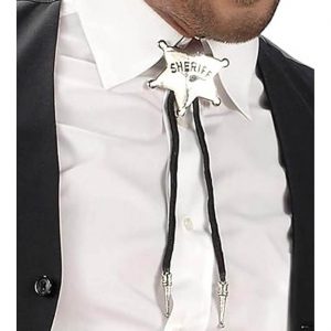 Cowboy Western Sheriff Schmuckkrawatte Halsband in schwarz Lederoptik mit Sheriffstern Classic silber