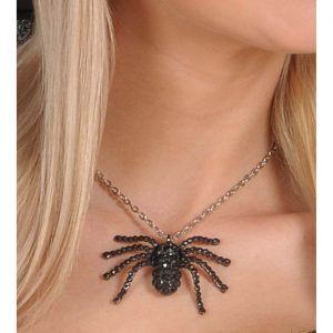 Spinne Halskette mit Anhänger Strassoptik mit Steinen schwarz